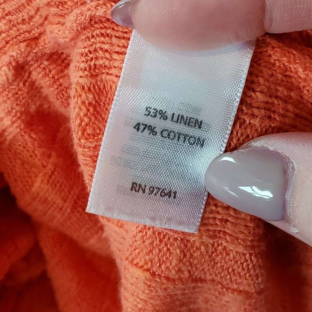 J Jill Size Medium Orange Ribbed Open Front Cardigan Sweater Linen Blend - Picture 7 of 8